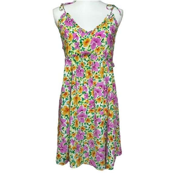 Patrons of‎ Peace Malibu Floral Flowy Short Dress in IV Lime Flower Size XL - Picture 1 of 8